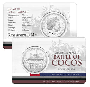 2014 50c Australia At War Battle of Cocos Uncirculated Coin