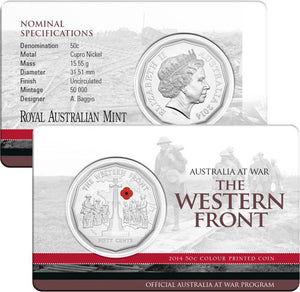 2014 50c Australia At War The Western Front Coloured Uncirculated Coin