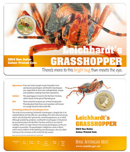 2014 $1 Bright Bug Leichhardt's Grasshopper Uncirculated Coin