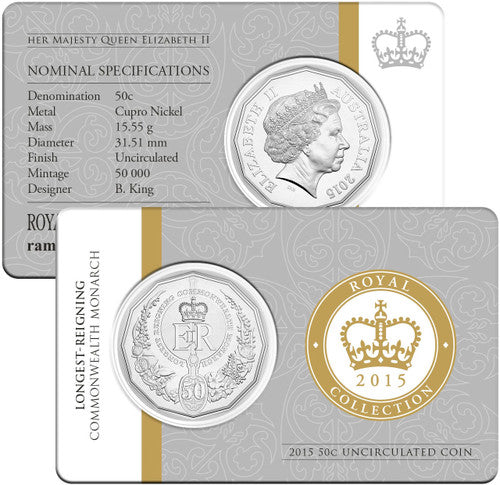 2015 50c Royal Collection Longest Reigning Commonwealth Monarch Uncirculated Coin