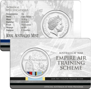 2015 50c Australia At War Empire Air Training Scheme Coloured Uncirculated Coin