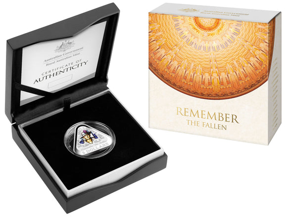 2016 $5 Remember The Fallen Silver Coloured Triangle Proof Coin