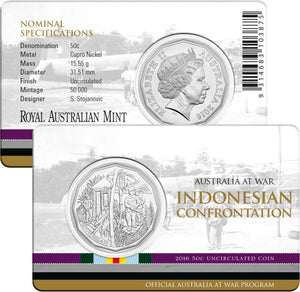 2016 50c Australia At War Indonesian Confrontation Uncirculated Coin