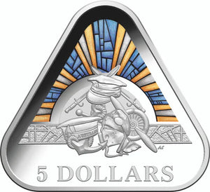 2018 $5 Land Sea Air Silver Coloured Proof Triangular Coin