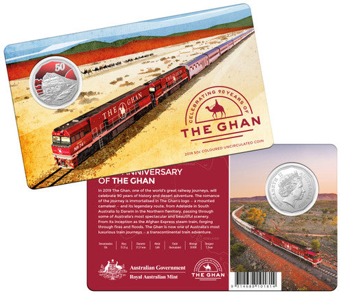 2019 50c The Ghan Celebrating 90 Years Coloured Uncirculated Coin