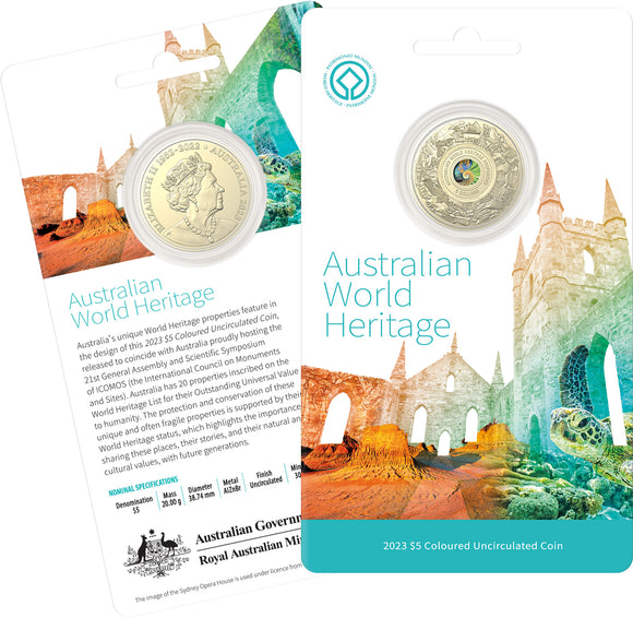 2023 $5 Australian World Heritage Properties Coloured Uncirculated Coin
