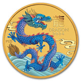 2024 Australia 1/10oz Gold Lunar Blue Dragon Colourised BU Coin
