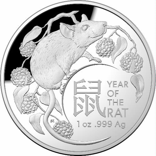2020 Lunar Year of the Rat $5 1oz Silver Proof Domed Coin