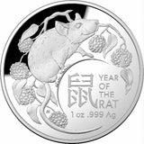 2020 Lunar Year of the Rat $5 1oz Silver Proof Domed Coin