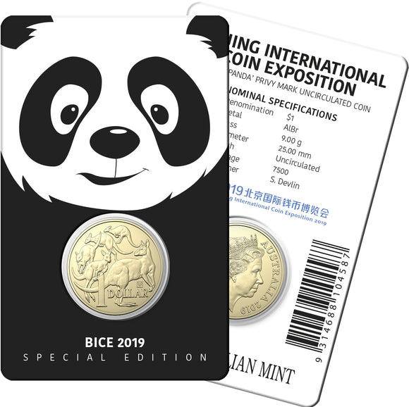 2019 BICE $1 Panda Privy Mark UNC