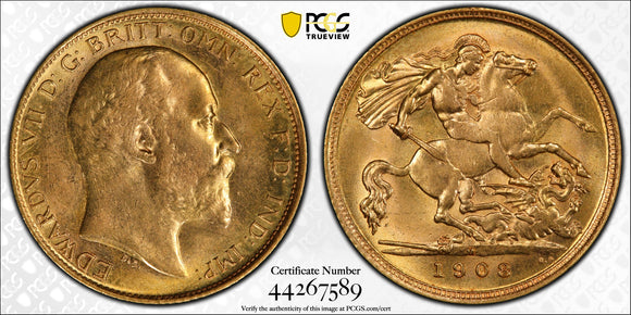 1908 Melbourne Mint Half Sovereign AU58