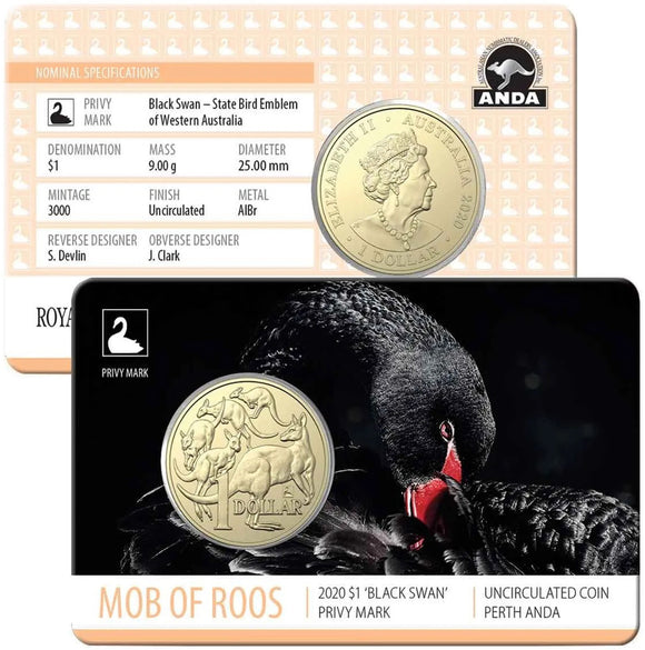2020 $1 ANDA Perth 'Black Swan' Privy Mark Uncirculated Coin