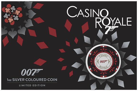 2023 James Bond Casino Royale Casino Chip 1oz Silver Coloured Perth Mint Coin in Card