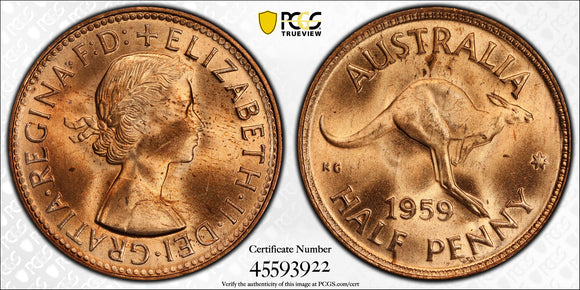 1959m Australian Halfpenny Coin MS64RD