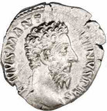 Marcus Aurelius Silver Denarius Issued AD 180 aEF