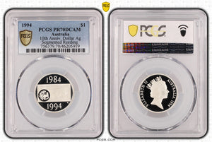 1994 $1 10th Anniversary of Dollar Coin - Silver Proof Coin PR70DCAM