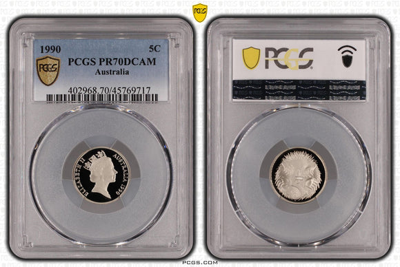 1990 5c Australian Proof Coin PR70DCAM #9717