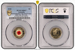 2018 Remembrance Day Red Poppy Coloured $2 Coin MS67
