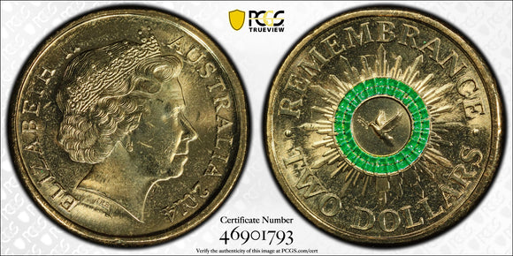 2014 Remembrance Green Peace Dove $2 MS65
