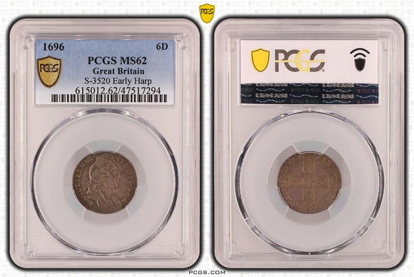1696 GB Sixpence England, William III MS62