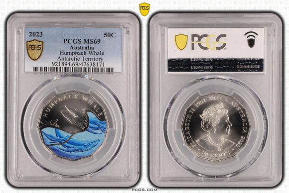 2023 50c Coloured Humpback Whale Coin MS69