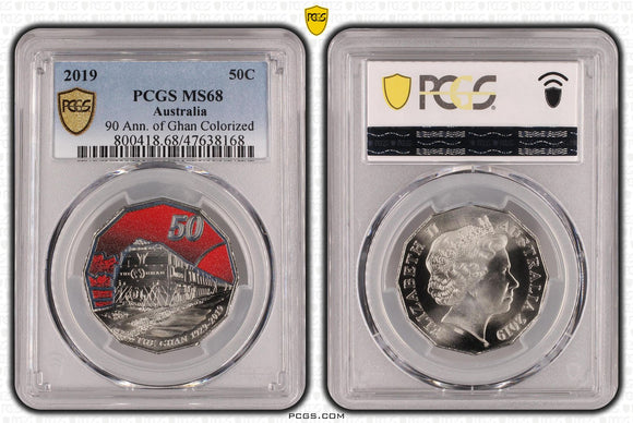 2019 50c The Ghan Celebrating 90 Years Coloured Uncirculated Coin MS68