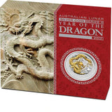 2012 $1 Lunar Year of The Dragon 1oz Silver Gilded Coin