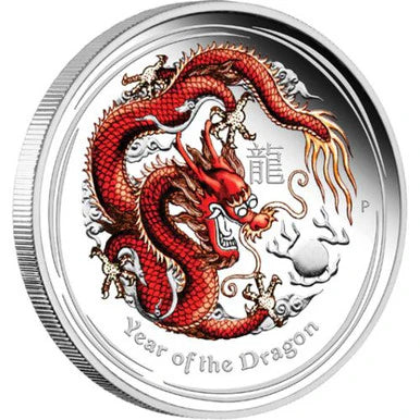 2012 50c Lunar Year of The Dragon 1/2oz Silver Coloured Proof Coin