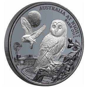 Australia at Night Barn Owl 2022 $1 1oz Silver Black Proof Coin