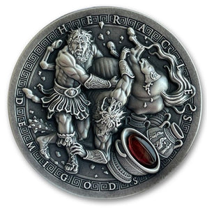 2021 Demigods Heracles 2oz Antique Silver Ultra High Relief Coin