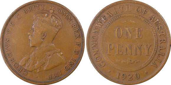 1920 Dot Below Scroll Australian Penny PCGS F12