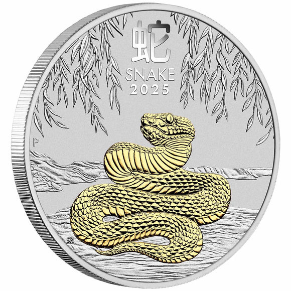 2025 Lunar Year of the Snake $1 Gilded 1oz Silver Coin