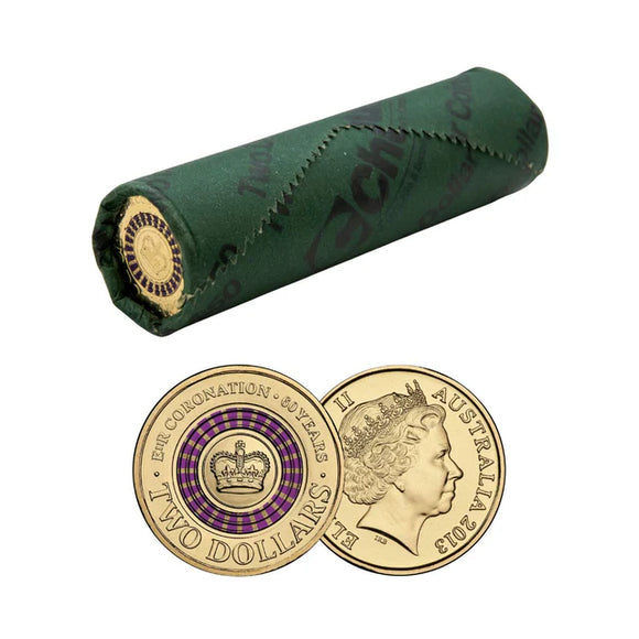 2013 $2 Purple Coronation 60th Anniversary Uncirculated 25-Coin Chubb Roll H/T
