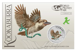 2024 Australian Kookaburra 1oz Silver Coloured Coin - World Money Fair Berlin Show Issue