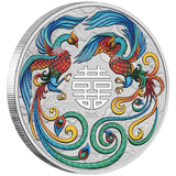2025 1oz Chinese Myths and Legends Double Phoenix Silver Vivid Coloured Coin in Card