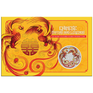 2025 1oz Chinese Myths and Legends Double Phoenix Silver Fire Coloured Coin in Card