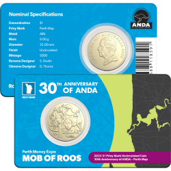 2025 $1 Mob of Roos with Perth Map Privy Mark Perth Money Expo ANDA Special