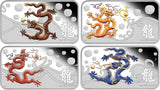 2012 $1 Lunar Calendar Year of The Dragon 1oz Silver Coloured Proof Rectangle Shaped 4 Coin Set