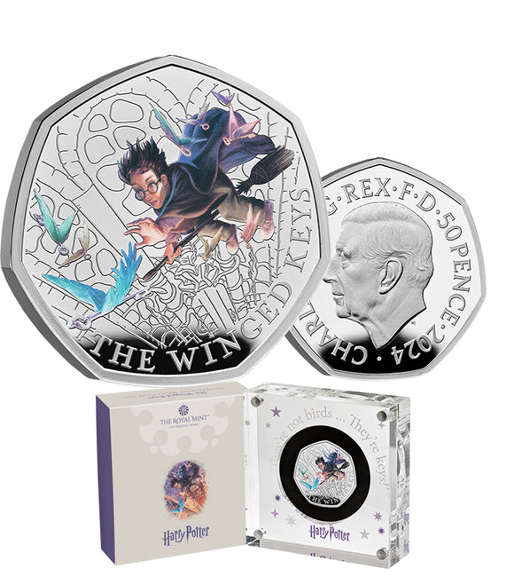 2024 50p Harry Potter the Winged Keys Coloured Silver Proof