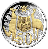 2016 50c 50th Anniversary of Decimal Currency Silver Selectively Gold Plated Coin