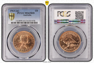 1964m Australian Penny MS65RD