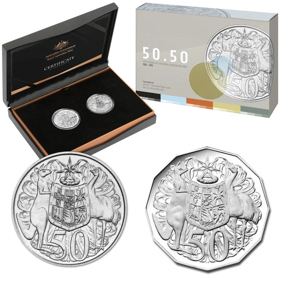 Australia 2015 50 Years Of The Royal Australian Mint 1966-2015 Two 2 Coin Set