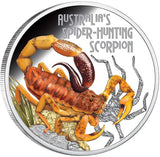 2014 $1 Deadly and Dangerous Spider Hunting Scorpion 1oz Silver Coloured Proof Coin