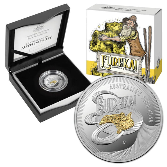 2020 $1 Eureka Australia's Gold Rush The Welcome Stranger C Mintmark Gold-Plated Silver Proof Coin