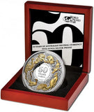 2016 $10 WMF 50 Years of Australian Decimal Currency Selectively Gold Plated 5oz Silver Proof Coin