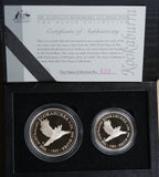 1995 Australia Silver Kookaburra Silver Collection 1oz and 2oz Proof Coin Set