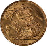 1910 King Edward VII Sydney Mint Gold Sovereign aUNC