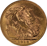 1918 King George V Canada Mint Gold Sovereign aUNC