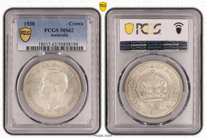 1938m Australian Silver Five Shillings Crown MS62
