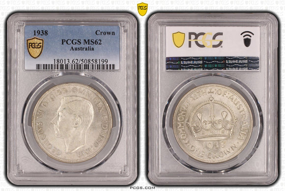1938m Australian Silver Five Shillings Crown MS62